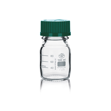 Frasco ISO Simax con tapón y anillo verde 100ml