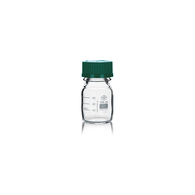 Frasco ISO Simax con tapón y anillo verde 100ml